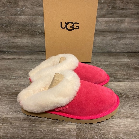 UGGCluggette Fur Lined Slippers Sheepskin In Radish Pink NEW